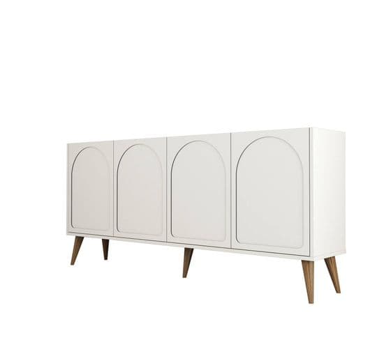 Buffet Style Minimaliste 4 Portes Lyana Crème Et Bois Clair