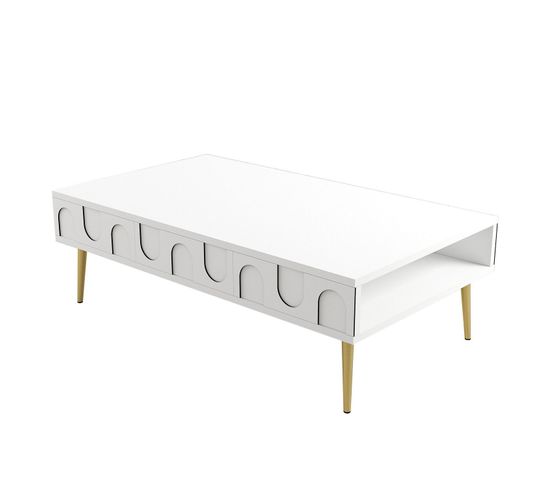 Table Basse Design Ponzay L105cm Blanc Et Or