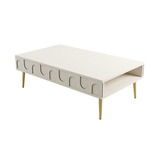 Table Basse Design Ponzay L105cm Crème Et Or