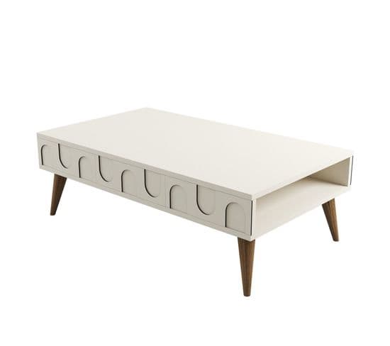 Table Basse Design Ponzay L105cm Crème Et Bois Foncé