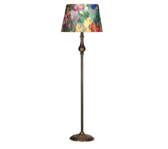 Lampadaire Design Style Vintage Anette H160cm Abat Jour Motif Floral Multicolore Avec Support Métal