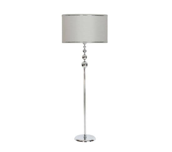 Lampadaire Design Vegari H160cm Abat Jour Gris Et Argent Avec Support Métal Chromé Argent