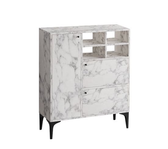 Buffet Moderne 3 Portes Rawan L100cm Effet Marbre Blanc Et Or