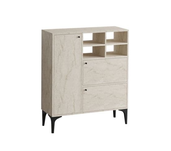 Buffet Moderne 3 Portes Rawan L100cm Effet Travertin Beige Et Noir