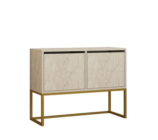 Buffet Moderne 2 Portes Zinette L90cm Effet Travertin Beige Et Or