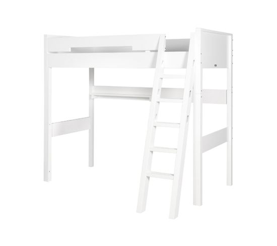 Combiflex - Lit Mezzanine Xl Enfant 90 X 200 Avec Échelle Inclinée En Bois - Blanc