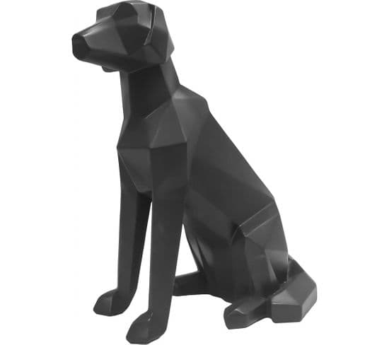 Chien Assis En Résine Noir Mat Origami Noir