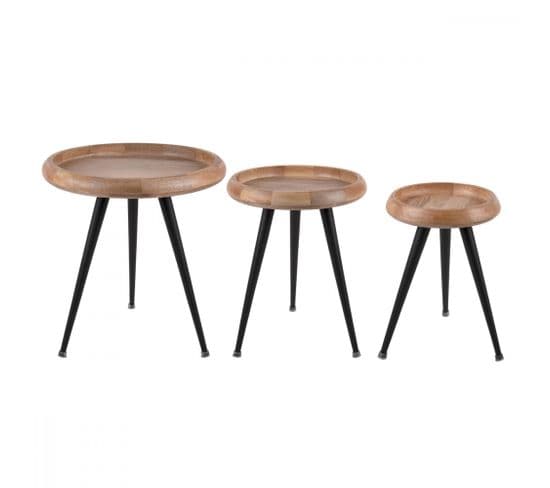 Set De 3 Tables D'appoint Mango Wood Naturel