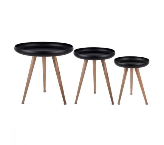 Set De 3 Tables D'appoint Mango Wood Noir