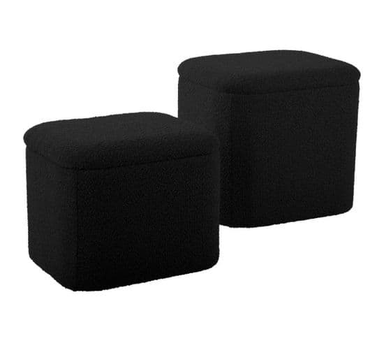 Pouf En Tissu Bouclette Ada Noir