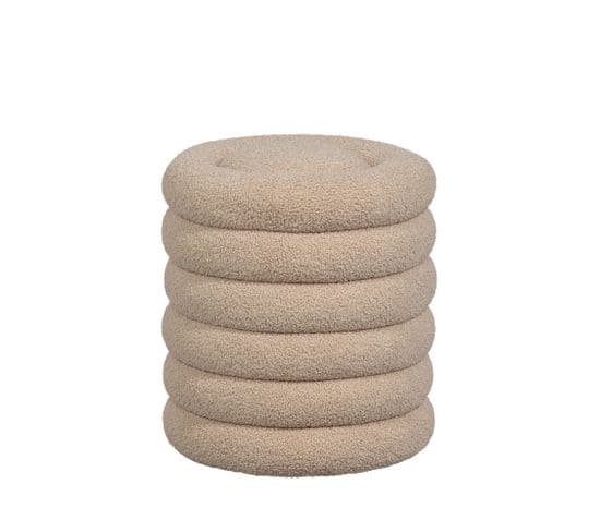 Carly - Pouf Rond En Bouclette Ø40cm - Couleur - Beige