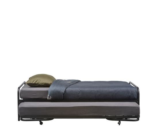 Lucy - Lit Gigogne 2 Couchages En Métal 90x200cm - Couleur - Noir