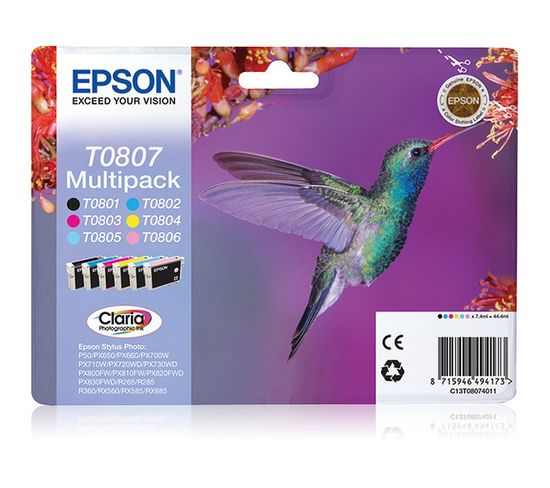 Cartouches D'encre Hummingbird Multipack "colibri" (t0807) - Encres Claria N, C, M, J, Cc, Mc