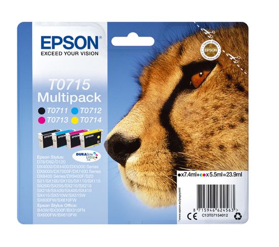 Cartouches D'encre Multipack "guépard" (t0715) - Encres Durabrite Ultra N, C, M, J