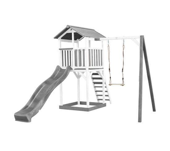 Beach Tower Aire De Jeux Avec Toboggan En Gris, Balançoire et Bac à Sable   Grande Maison Enfant