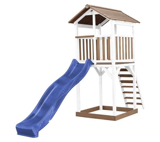 Beach Tower Aire De Jeux Avec Toboggan En Bleu Et Bac À Sable   Grande Maison Enfant Extérieur