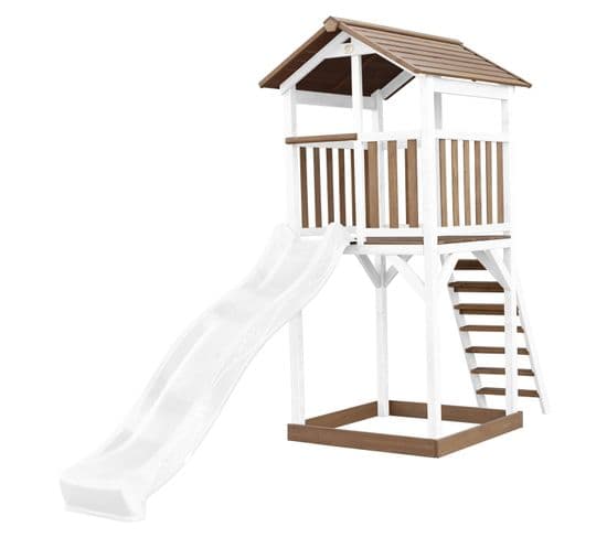 Beach Tower Aire De Jeux Avec Toboggan En Blanc Et Bac À Sable   Grande Maison Enfant Extérieur