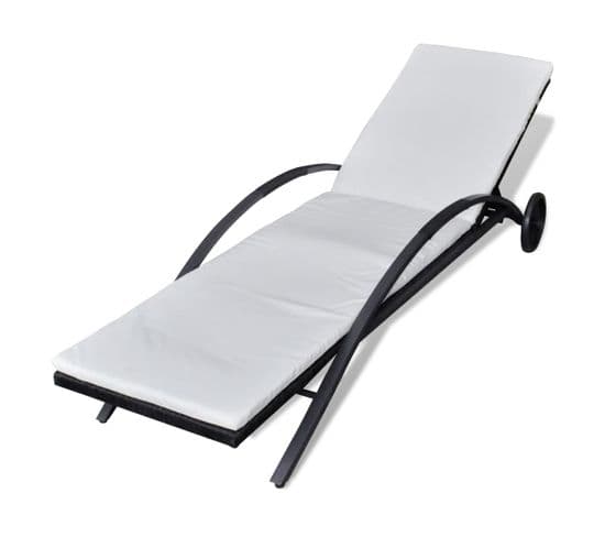 Chaise Longue Avec Coussin Et Roues Résine Tressée Noir