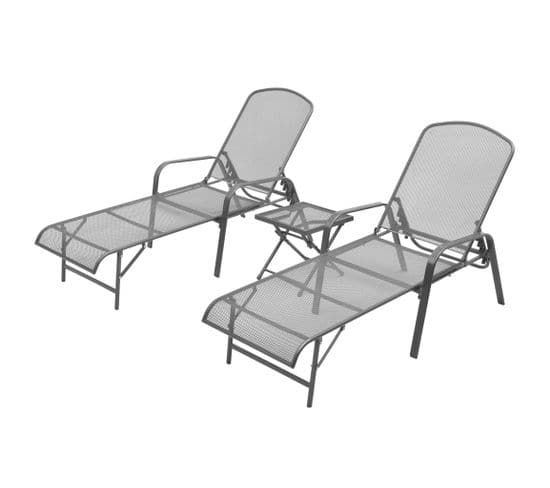 Chaises Longues 2 PCs Avec Table Acier Anthracite