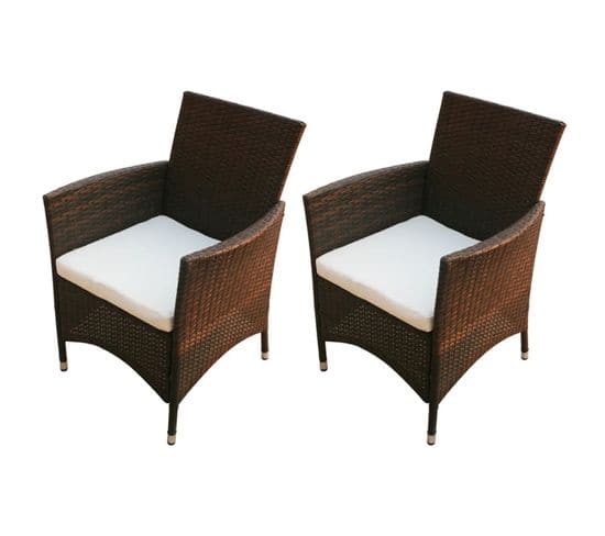 Lot De 2 Fauteuils En Résine Tressée - 58x61x88 Cm - Marron Clair