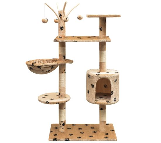 Arbre À Chat Et Griffoir Sisal 125 Cm Empreintes De Pattes Beige