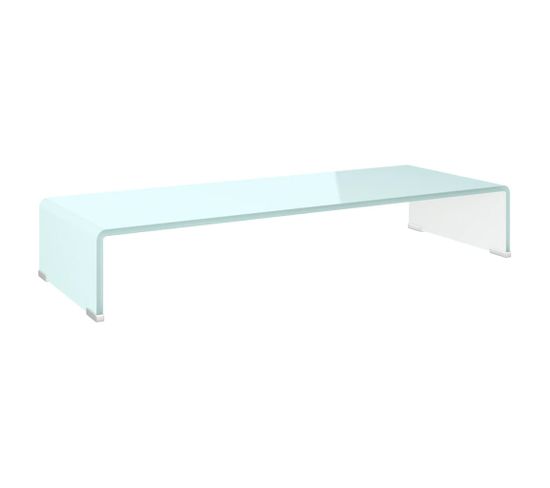 Meuble TV/ Support Pour Moniteur 80 X 30 X 13 Cm Verre Blanc