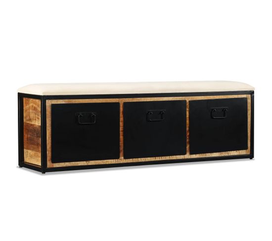 Banc De Rangement Avec 3 Tiroirs Bois De Manguier 120x30x40 Cm