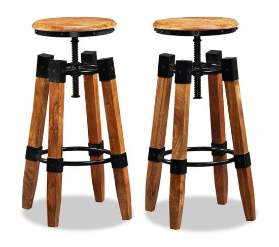 Tabourets De Bar 2 PCs Bois De Manguier Massif