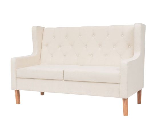 Vidaxl Canapé À 2 Places Avec Coussins Tissu Blanc Crème Sofa Meuble De Salle De Séjour Salon