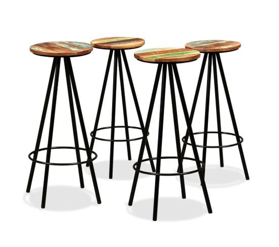 Tabourets De Bar Lot De 4 Bois Massif De Récupération