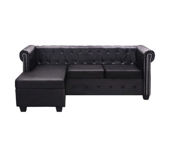 Canapé Chesterfield En Forme De L Cuir Synthétique Noir 1