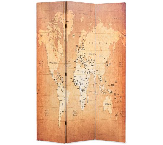 Paravent Pliable 120 X 170 Cm Carte Du Monde Jaune