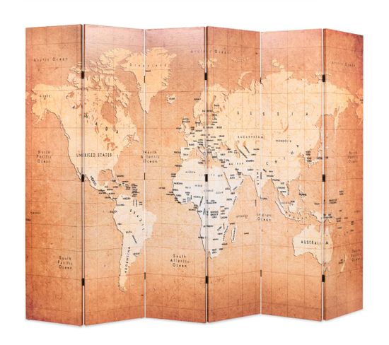 Paravent Pliable 228 X 170 Cm Carte Du Monde Jaune