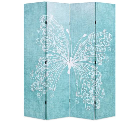 Cloison De Séparation Pliable 160 X 170 Cm Papillon Bleu