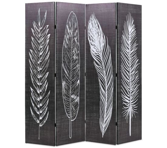 Paravent Pliable 160 X 170 Cm Plumes Noir Et Blanc