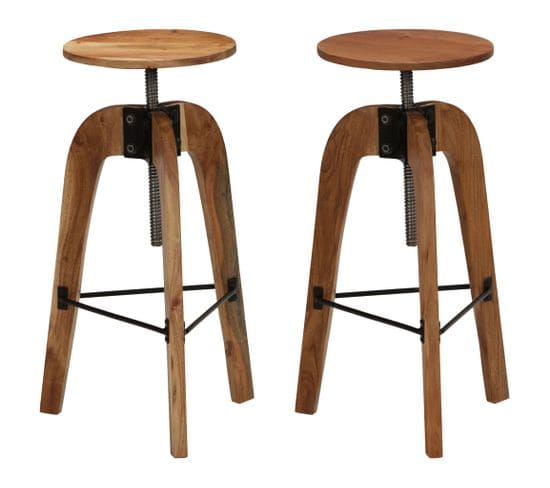 Chaises De Bar Lot De 2 Bois D'acacia Solide