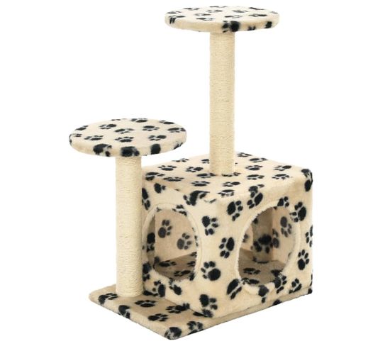 Arbre À Chat Avec Griffoir En Sisal 60 Cm Beige Motif De Pattes