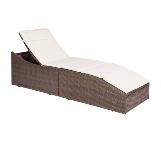 Chaise Longue Avec Coussin Résine Tressée Marron