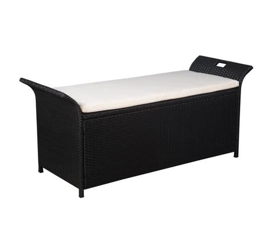 Banc De Jardin Résine Tressée Avec Coussin - 138x50x60 Cm - Noir