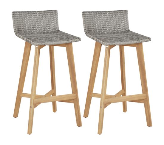 Tabourets De Bar Lot De 2 Bois D'acacia Solide