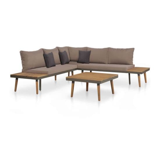 Salon De Jardin 4pcs Et Coussins Bois D'acacia Solide Marron