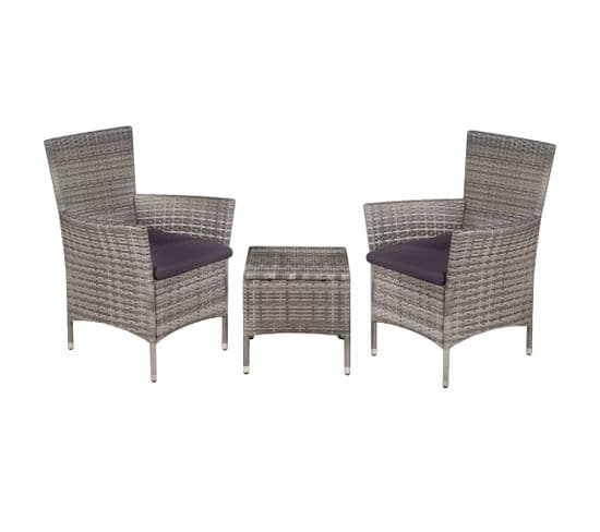 Mobilier De Bistro 3 PCs Résine Tressée Gris