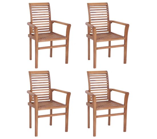 Chaises De Salle À Manger Empilables 4 PCs Teck Massif