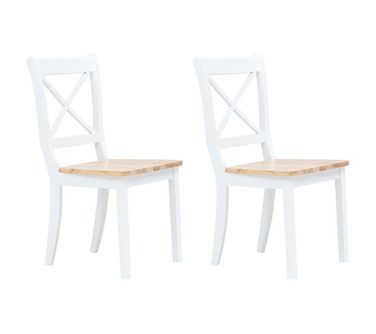 Chaises à manger lot de 2 blanc et bois clair bois hévéa massif