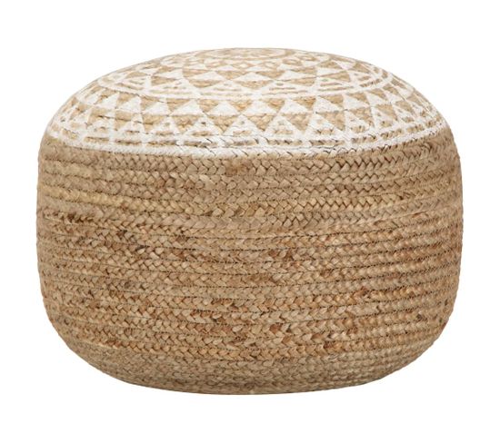 Pouf Fait À La Main Blanc 45x30 Cm Jute