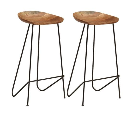 Tabourets De Bar 2 PCs Bois D'acacia Massif