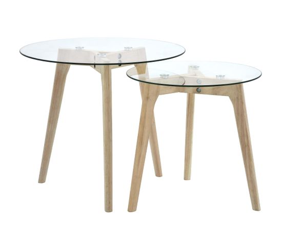 Ensemble De Tables D'appoint 2 PCs Verre Trempé