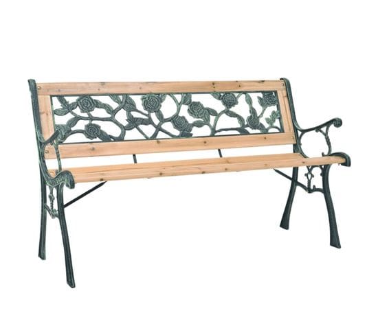 Banc De Jardin à Motif Rose - 122x51x73 Cm - Marron Clair