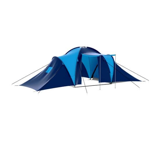 Tente De Camping Tissu 9 Personnes Bleu Foncé Et Bleu