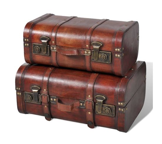 Coffre De Rangement Vintage Bois Marron 2 Pcs